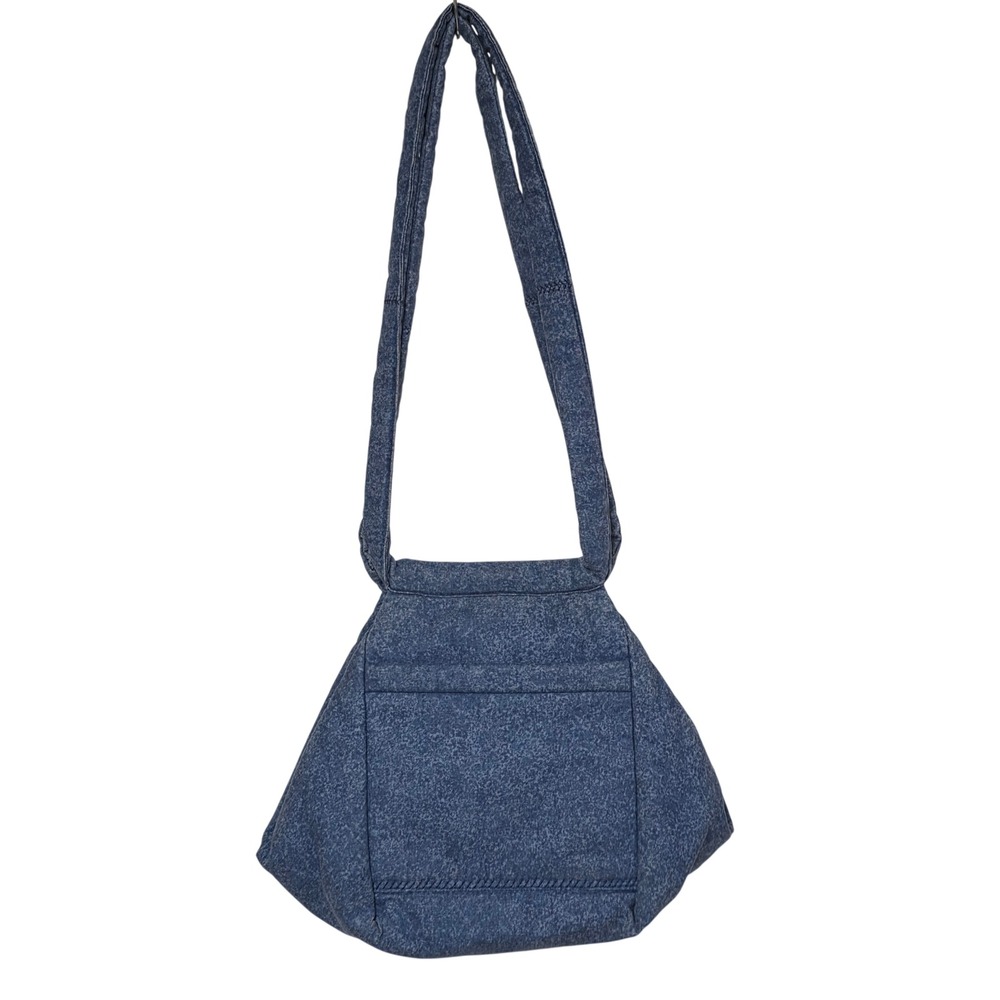 Handmade Quilted Acid Wash Shoulder Bag Blue Denim Pattern Trapezoid Tote Sewing
